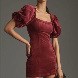 Pilcro Puff-Sleeve Square-Neck Corduroy Mini Dress